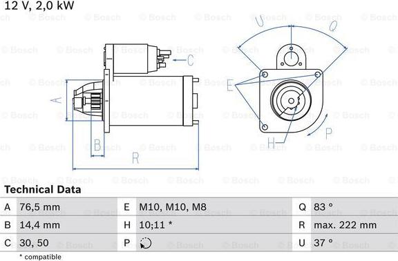 BOSCH 0 986 023 530 - Стартер unicars.by