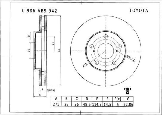 BOSCH 0 986 AB9 942 - Тормозной диск unicars.by