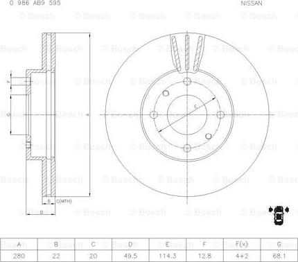 BOSCH 0 986 AB9 595 - Тормозной диск unicars.by