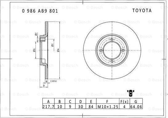 BOSCH 0 986 AB9 801 - Тормозной диск unicars.by