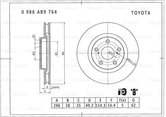 BOSCH 0 986 AB9 764 - Тормозной диск unicars.by