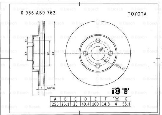 BOSCH 0 986 AB9 762 - Тормозной диск unicars.by