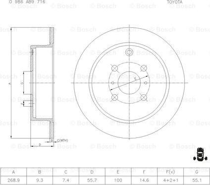 BOSCH 0 986 AB9 716 - Тормозной диск unicars.by