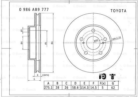 BOSCH 0 986 AB9 777 - Тормозной диск unicars.by