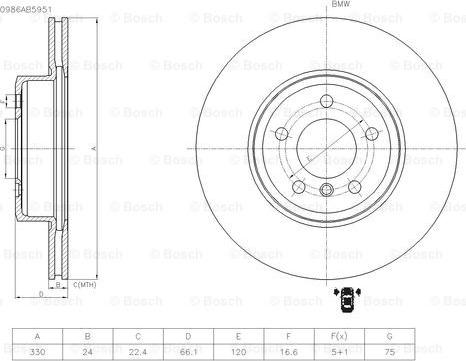 BOSCH 0 986 AB5 951 - Тормозной диск unicars.by