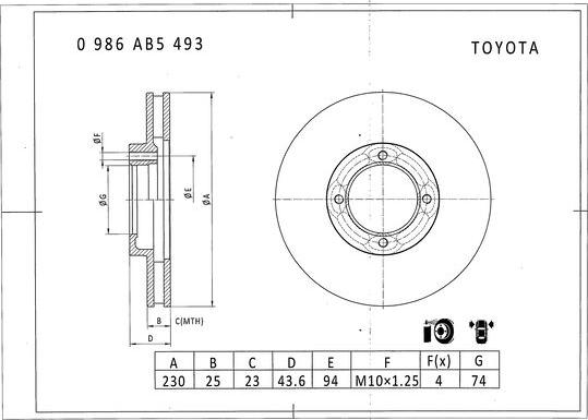 BOSCH 0 986 AB5 493 - Тормозной диск unicars.by