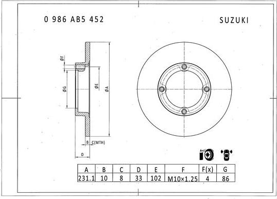 BOSCH 0 986 AB5 452 - Тормозной диск unicars.by