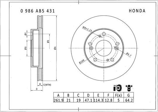 BOSCH 0 986 AB5 431 - Тормозной диск unicars.by