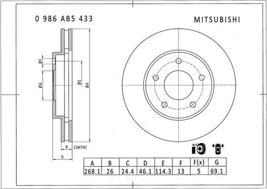 BOSCH 0 986 AB5 433 - Тормозной диск unicars.by