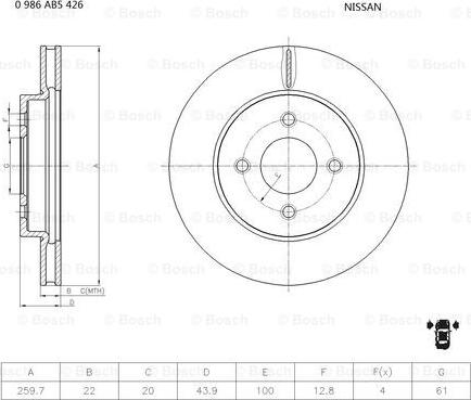 BOSCH 0 986 AB5 426 - Тормозной диск unicars.by