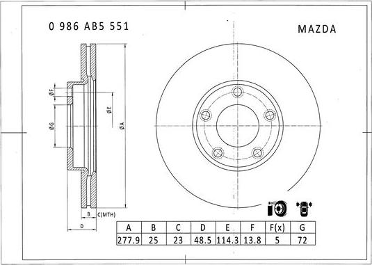 BOSCH 0 986 AB5 551 - Тормозной диск unicars.by