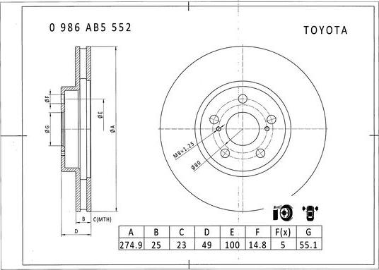 BOSCH 0 986 AB5 552 - Тормозной диск unicars.by