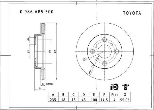 BOSCH 0 986 AB5 500 - Тормозной диск unicars.by