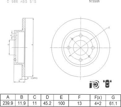 BOSCH 0 986 AB5 515 - Тормозной диск unicars.by