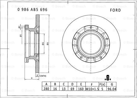 BOSCH 0 986 AB5 696 - Тормозной диск unicars.by