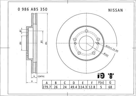 BOSCH 0 986 AB5 350 - Тормозной диск unicars.by