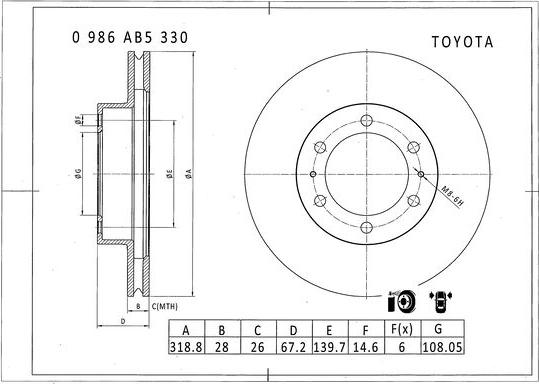 BOSCH 0 986 AB5 330 - Тормозной диск unicars.by