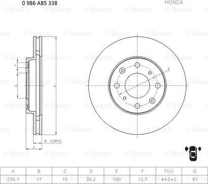 BOSCH 0 986 AB5 338 - Тормозной диск unicars.by