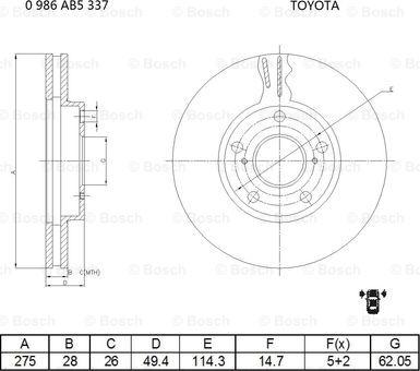 BOSCH 0 986 AB5 337 - Тормозной диск unicars.by