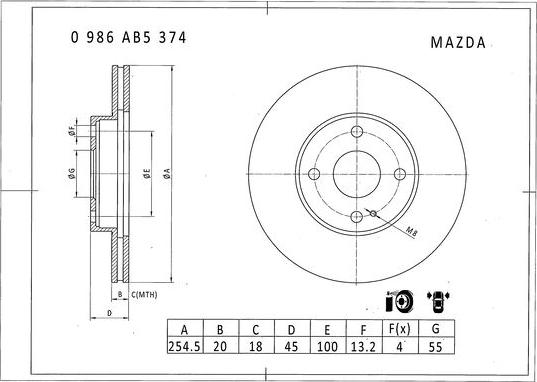 BOSCH 0 986 AB5 374 - Тормозной диск unicars.by