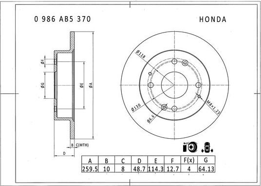 BOSCH 0 986 AB5 370 - Тормозной диск unicars.by