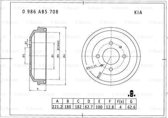 BOSCH 0 986 AB5 708 - Тормозной барабан unicars.by