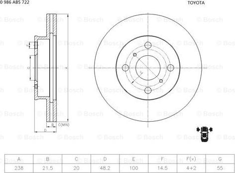 BOSCH 0 986 AB5 722 - Тормозной диск unicars.by