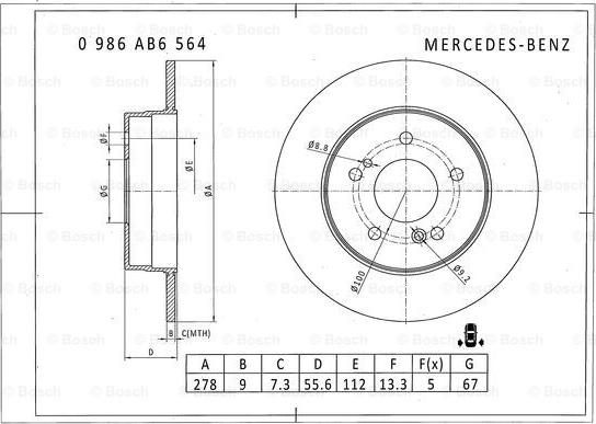 BOSCH 0 986 AB6 564 - Тормозной диск unicars.by