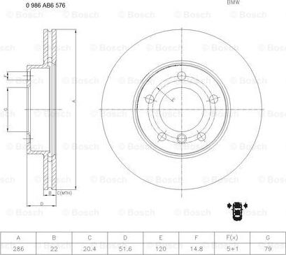 BOSCH 0 986 AB6 576 - Тормозной диск unicars.by