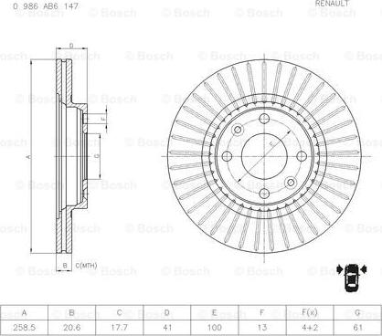 BOSCH 0 986 AB6 147 - Тормозной диск unicars.by