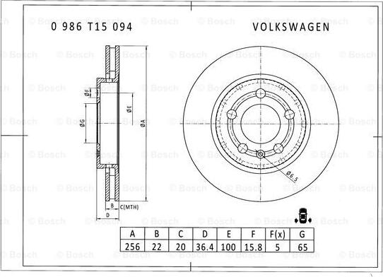 BOSCH 0 986 T15 094 - Тормозной диск unicars.by