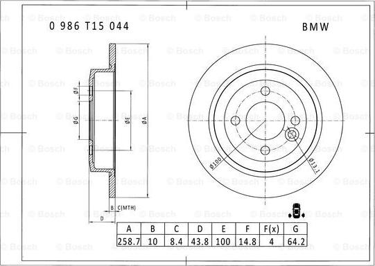 BOSCH 0 986 T15 044 - Тормозной диск unicars.by