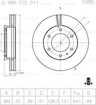 BOSCH 0 986 T15 011 - Тормозной диск unicars.by