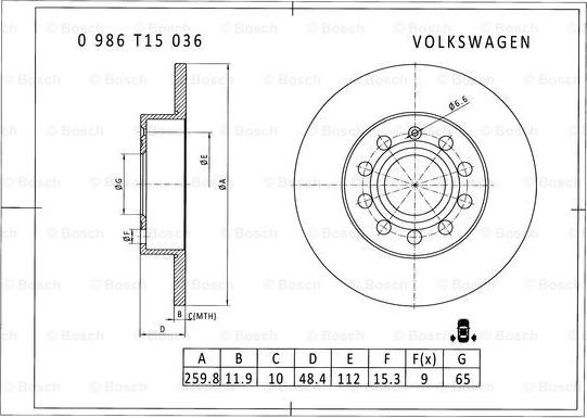 BOSCH 0 986 T15 036 - Тормозной диск unicars.by