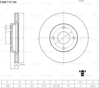 BOSCH 0 986 T15 184 - Тормозной диск unicars.by