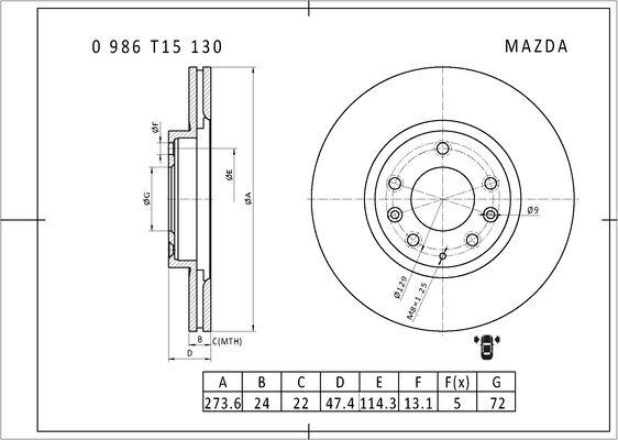 BOSCH 0 986 T15 130 - Тормозной диск unicars.by