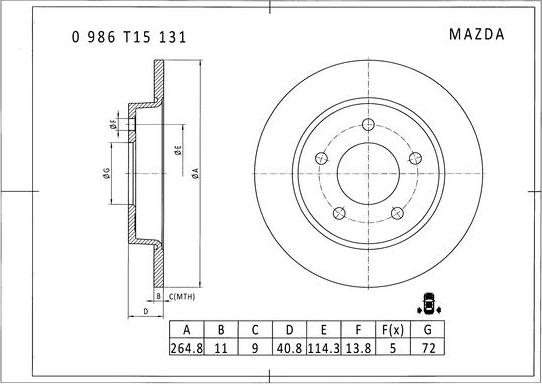 BOSCH 0 986 T15 131 - Тормозной диск unicars.by