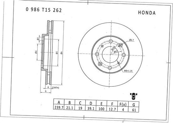 BOSCH 0 986 T15 262 - Тормозной диск unicars.by