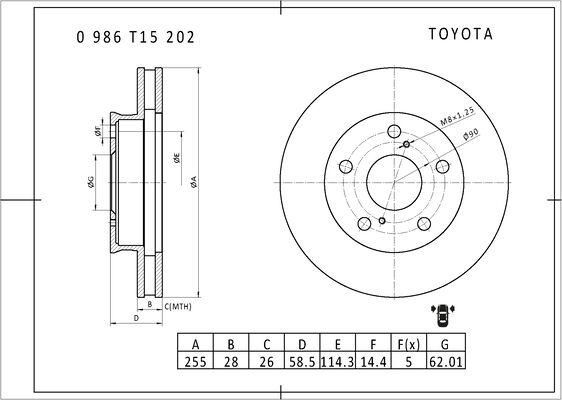 BOSCH 0 986 T15 202 - Тормозной диск unicars.by