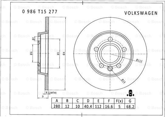 BOSCH 0 986 T15 277 - Тормозной диск unicars.by