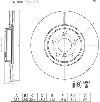 BOSCH 0 986 T16 005 - Тормозной диск unicars.by