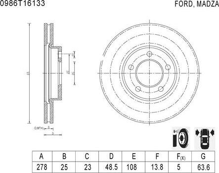 BOSCH 0 986 T16 133 - Тормозной диск unicars.by