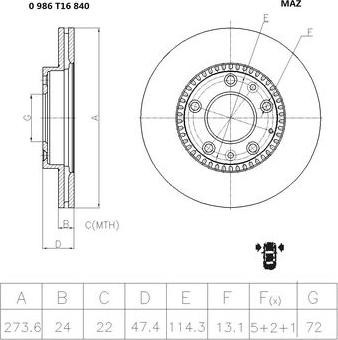 BOSCH 0 986 T16 840 - Тормозной диск unicars.by