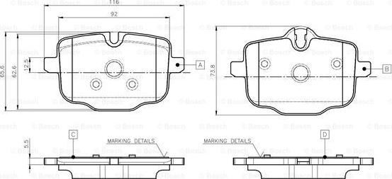 BOSCH 0 986 TB3 135 - Тормозные колодки, дисковые, комплект unicars.by