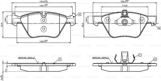 BOSCH 0 986 TB3 136 - Тормозные колодки, дисковые, комплект unicars.by