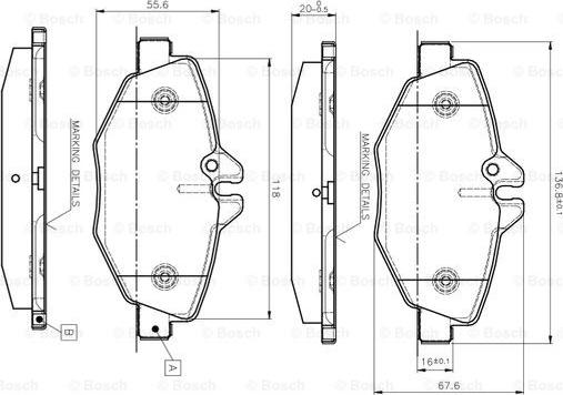 BOSCH 0 986 TB2 450 - Тормозные колодки, дисковые, комплект unicars.by