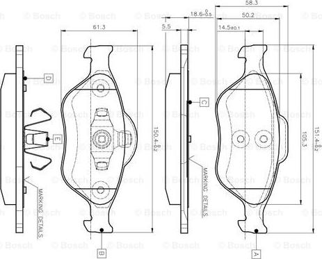 BOSCH 0 986 TB2 812 - Тормозные колодки, дисковые, комплект unicars.by