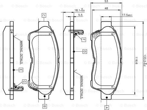 BOSCH 0 986 TB2 222 - Тормозные колодки, дисковые, комплект unicars.by