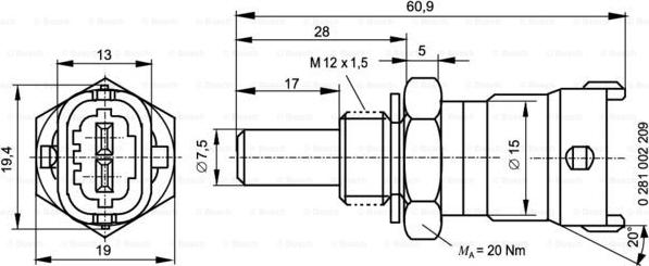 BOSCH 0 281 002 209 - Датчик, температура охлаждающей жидкости unicars.by