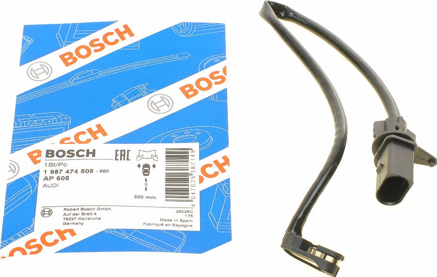 BOSCH 1 987 474 505 - Сигнализатор, износ тормозных колодок unicars.by